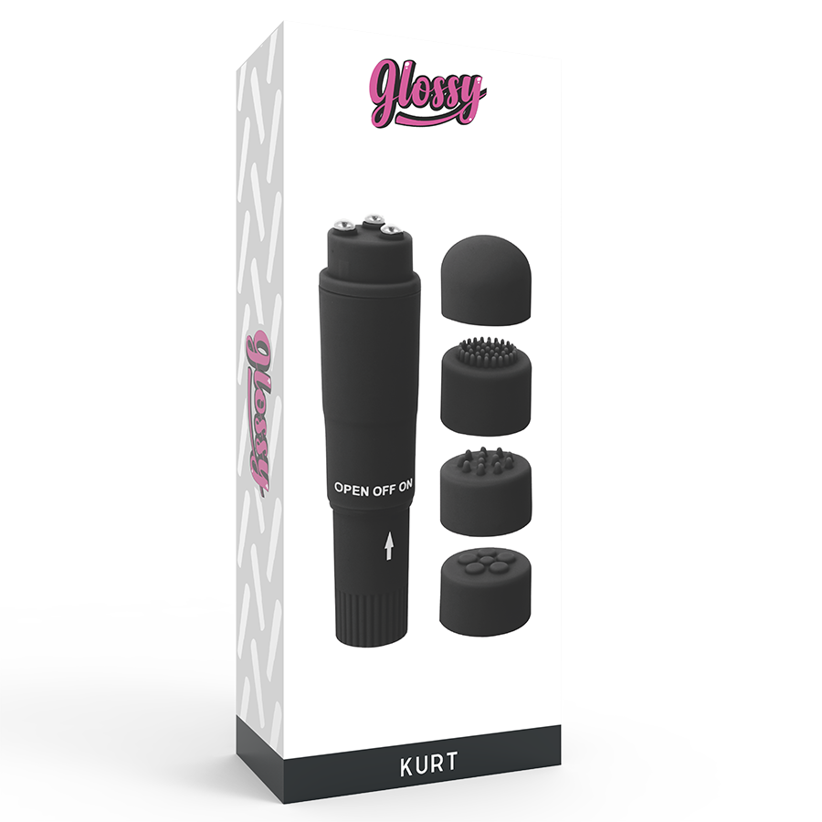 Massaggiatore tascabile Kurt nero – 10,7 cm, multi-testa