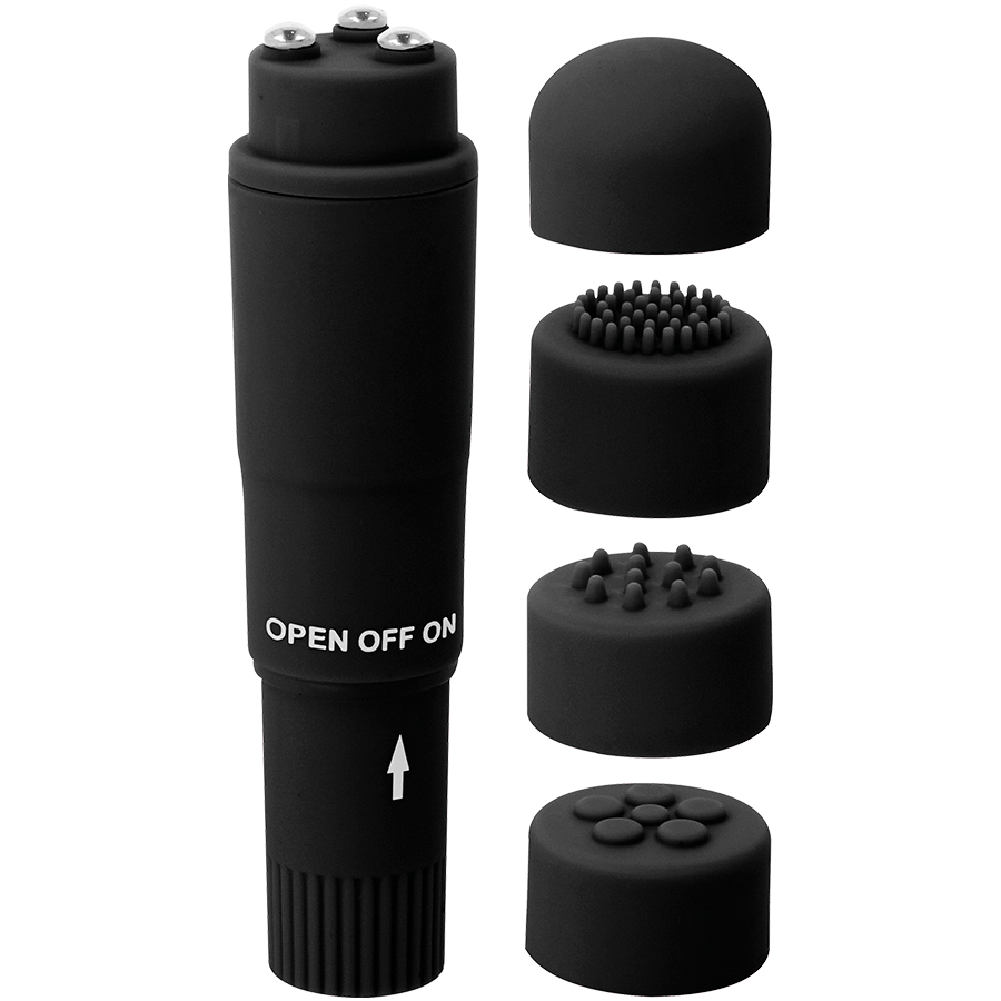 Massaggiatore tascabile Kurt nero – 10,7 cm, multi-testa