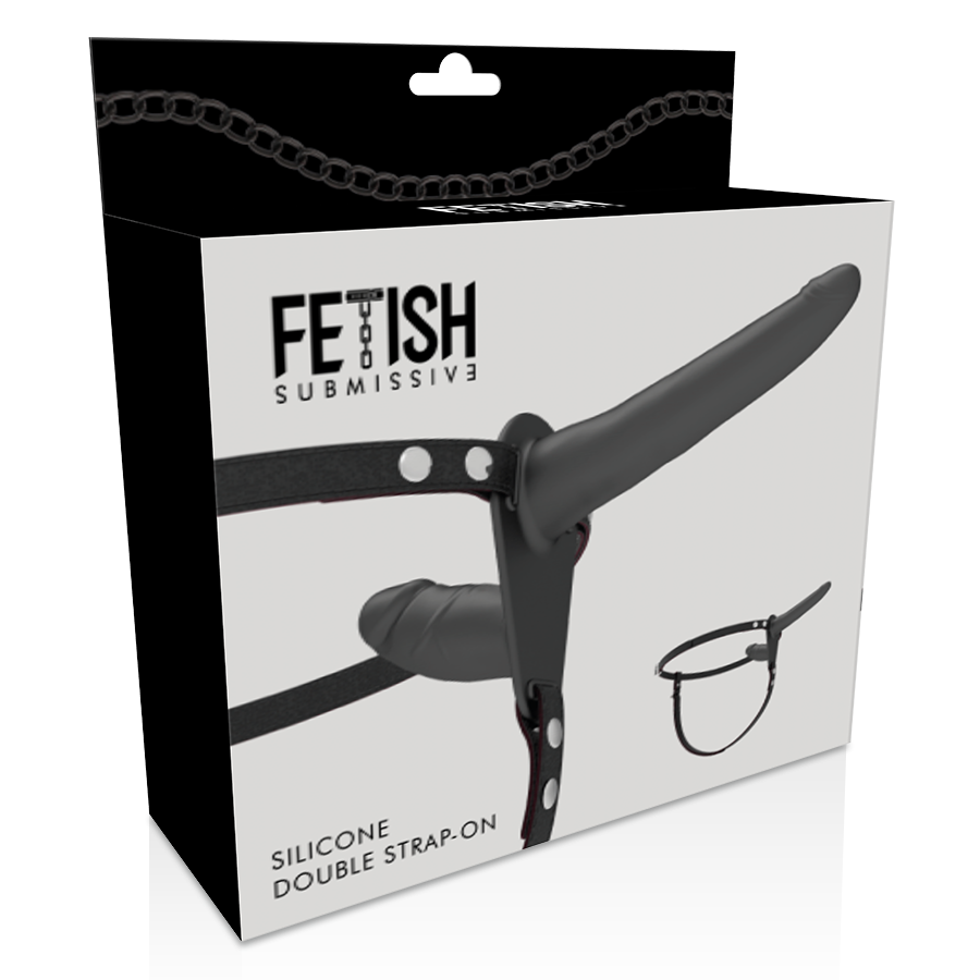 FETISH Imbragatura Doppia Penetrazione - Nera - Dildo in Silicone 15 cm e 8 cm - Fetish Submissive IMBRACATURA - DOPPIA PENETRAZIONE NERA
