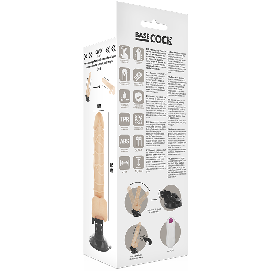 Vibratore realistico con testicoli e telecomando cablato nero | 19,5 cm x 4,0 cm | BASECOCK