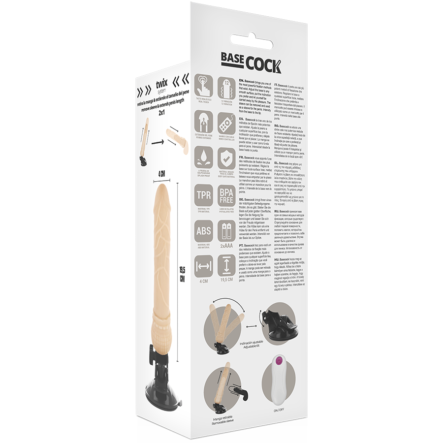Vibratore realistico con telecomando cablato nero | 19,5 cm x 4,0 cm | BASECOCK