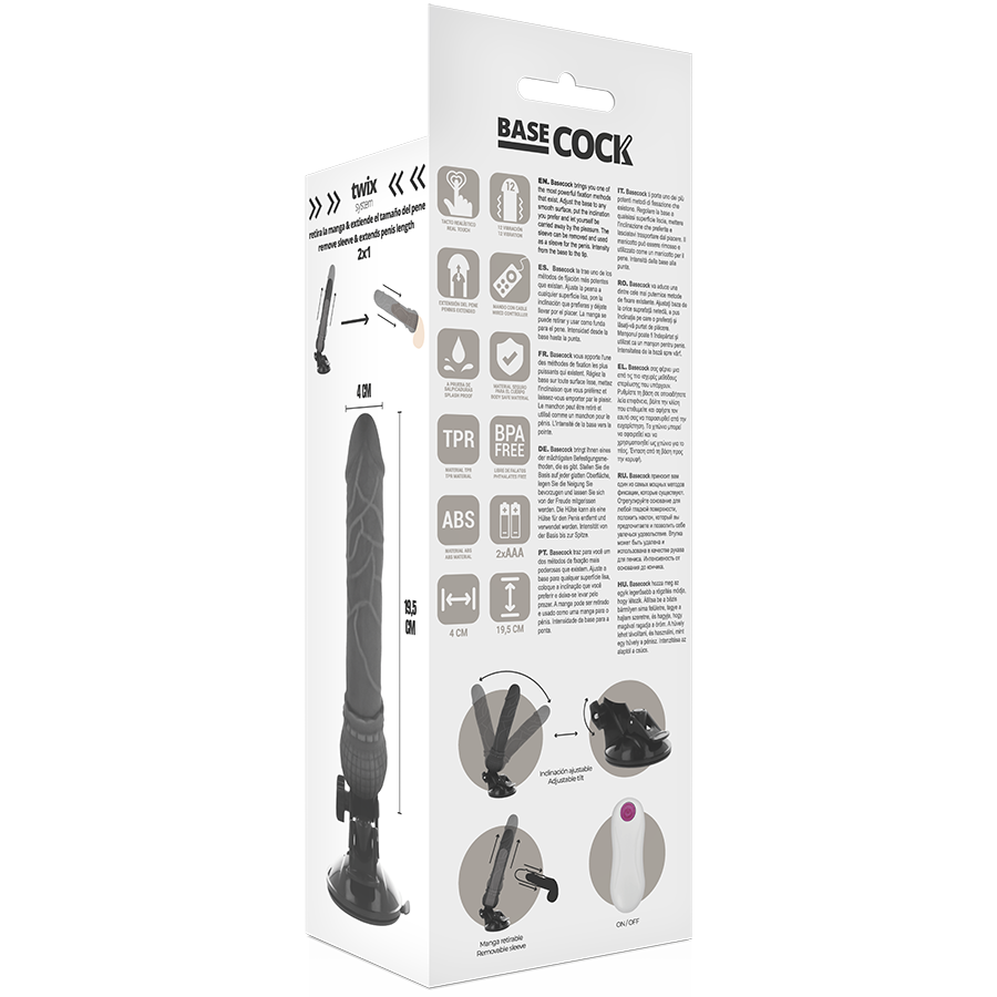 Vibratore realistico con telecomando cablato nero | 19,5 cm x 4,0 cm | BASECOCK