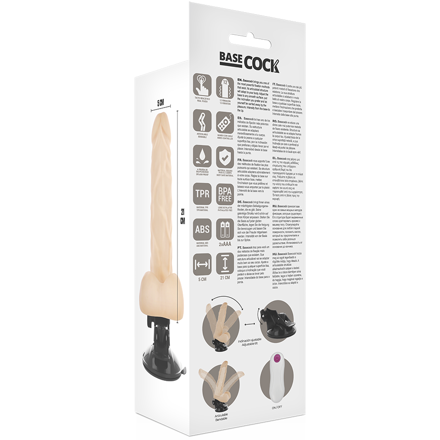 BASECOCK - VIBRADOR COMANDO ARTICOLABILE REMOTO NEGRO 21 CM -O- 5 CM
