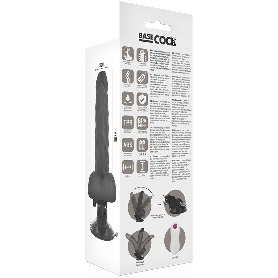 BASECOCK - VIBRADOR COMANDO ARTICOLABILE REMOTO NEGRO 21 CM -O- 5 CM