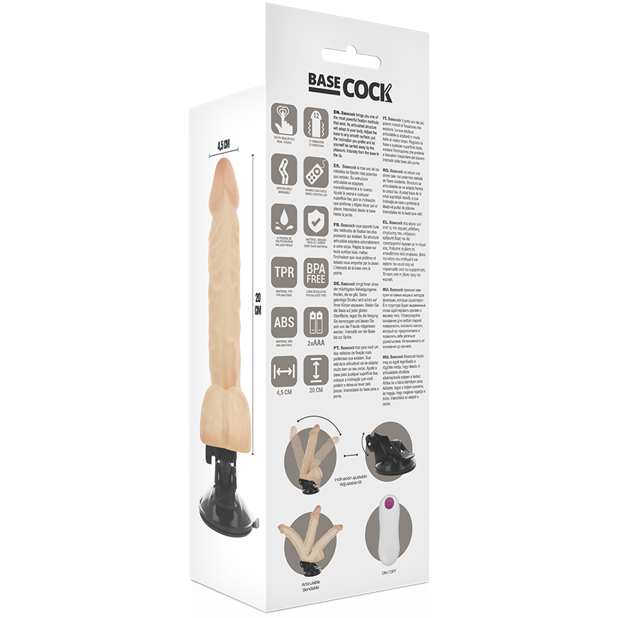 Vibratore realistico posizionabile con telecomando | 20,0 cm x 4,5 cm | Nero | BASECOCK