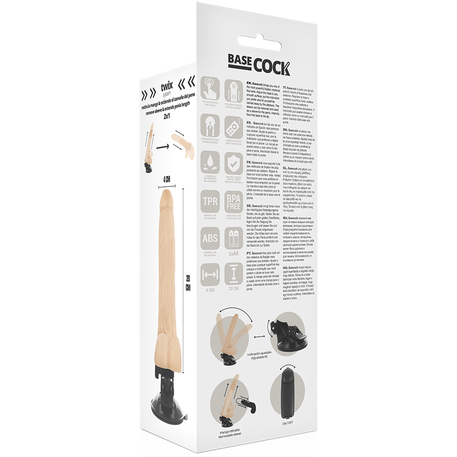 BASECOCK - VIBRATORE REALISTICO NERO CON TELECOMANDO E TESTICOLI 20 CM -O- 4 CM