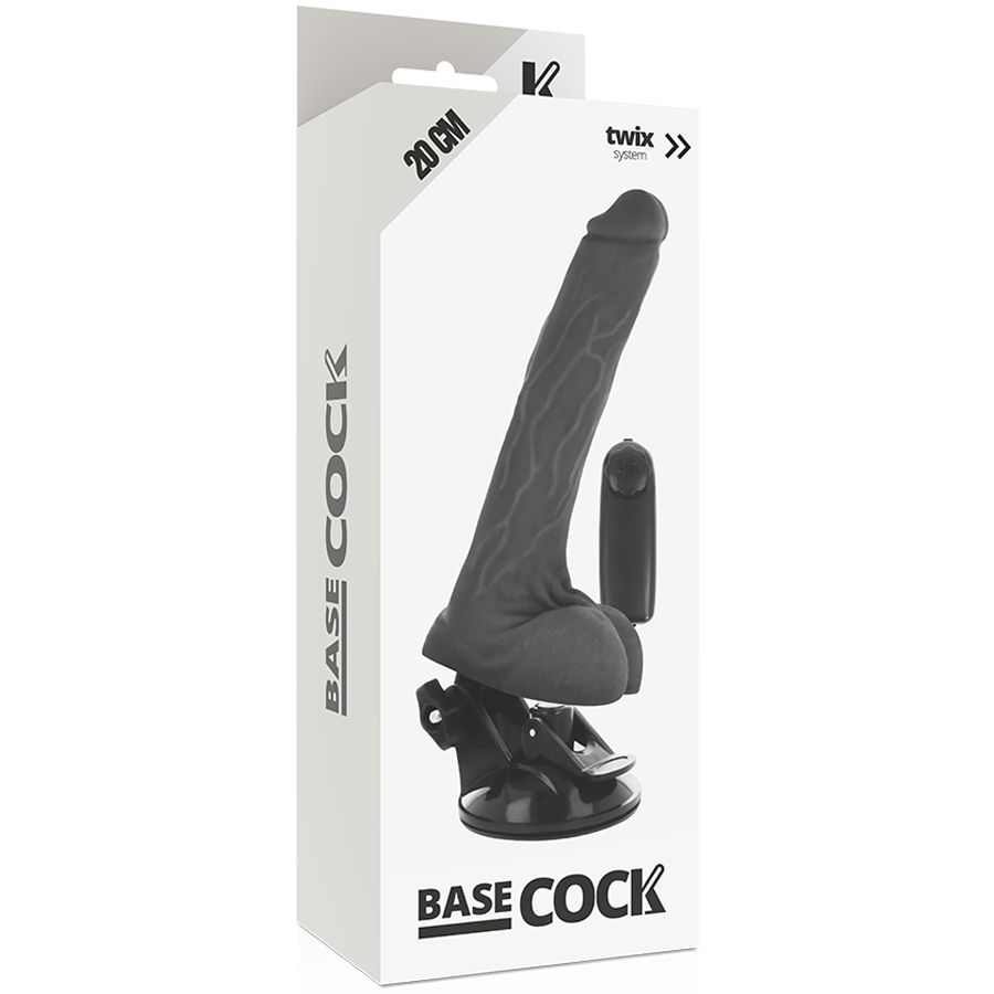 BASECOCK - VIBRATORE REALISTICO NERO CON TELECOMANDO E TESTICOLI 20 CM -O- 4 CM