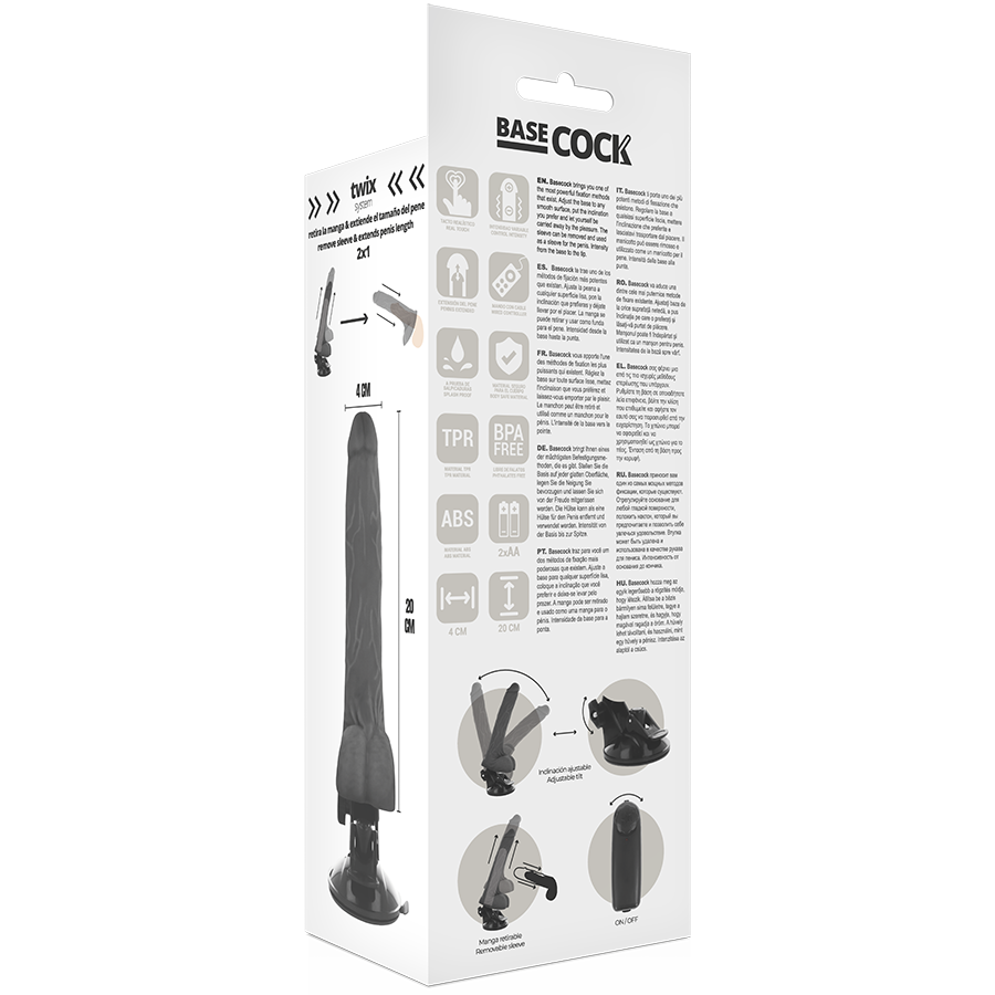 BASECOCK - VIBRATORE REALISTICO NERO CON TELECOMANDO E TESTICOLI 20 CM -O- 4 CM
