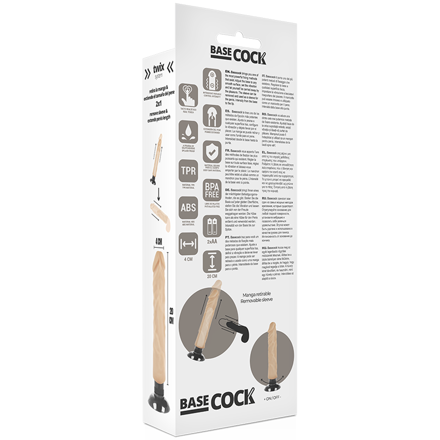 BASECOCK - VIBRATORE REALISTICO 2-1 CARNE 20 CM -O- 4 CM