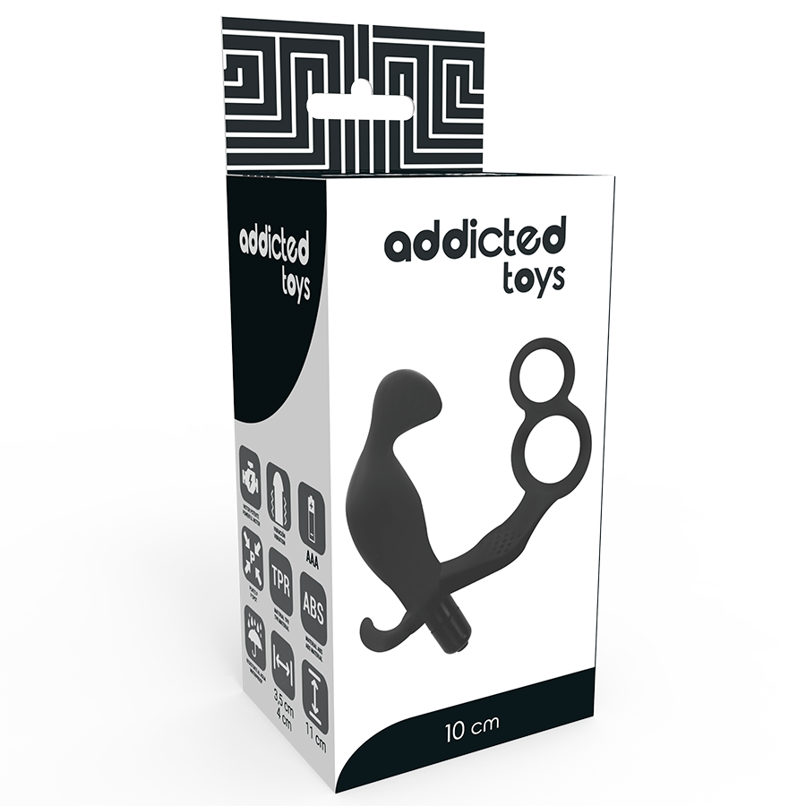 Plug anale con doppio anello per pene e testicoli nero 11,4 × 4 cm – ADDICTED TOYS