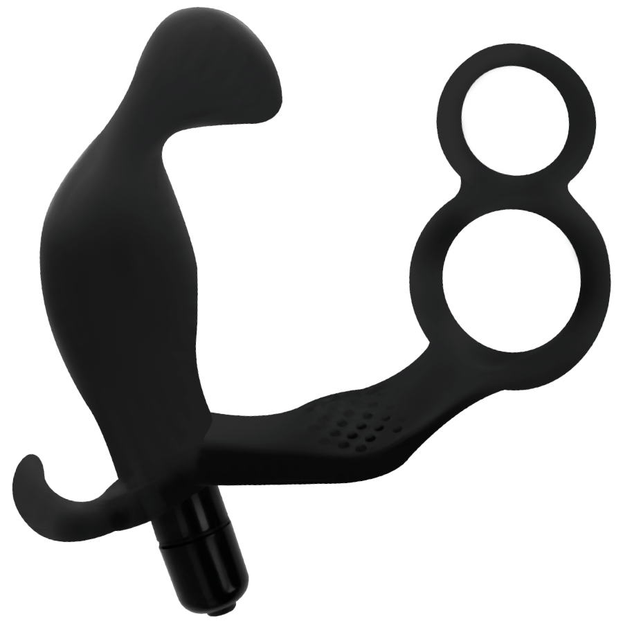 Plug anale con doppio anello per pene e testicoli nero 11,4 × 4 cm – ADDICTED TOYS