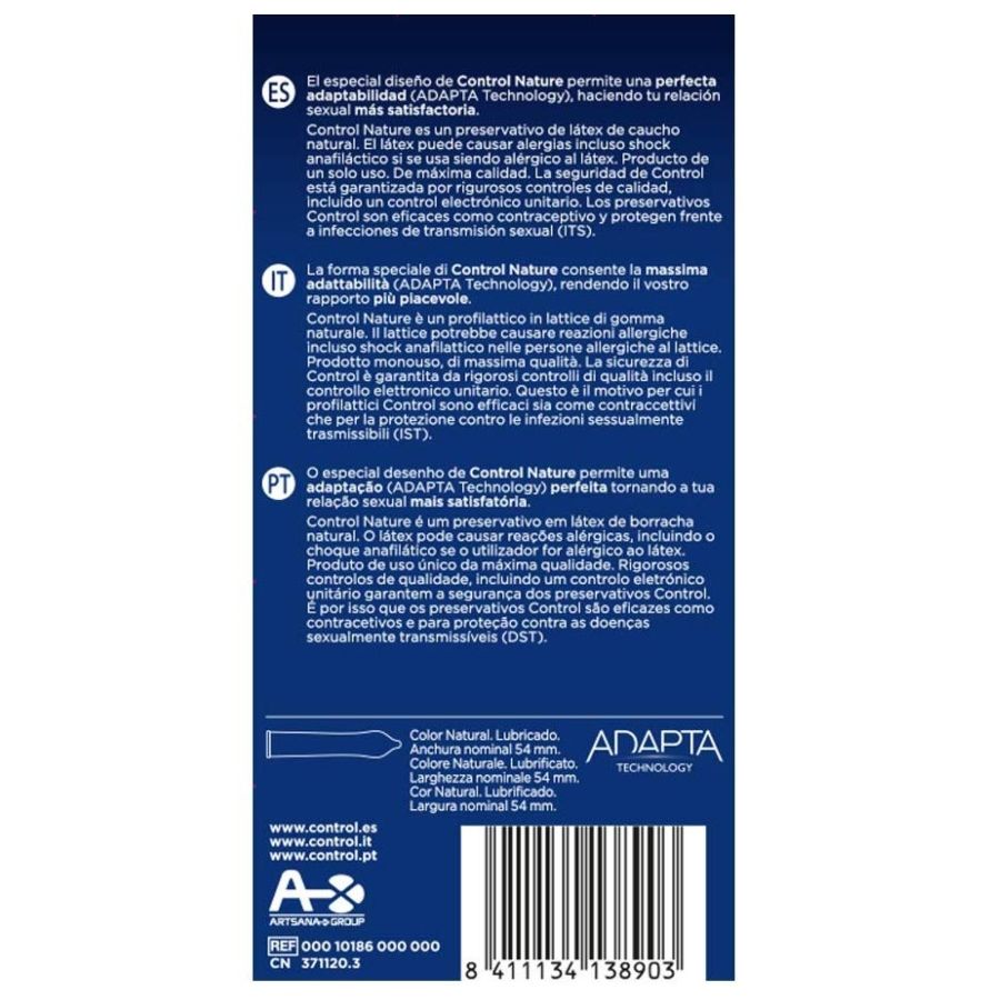 Preservativi CONTROL Adapta Nature - 54 mm - 12 unità