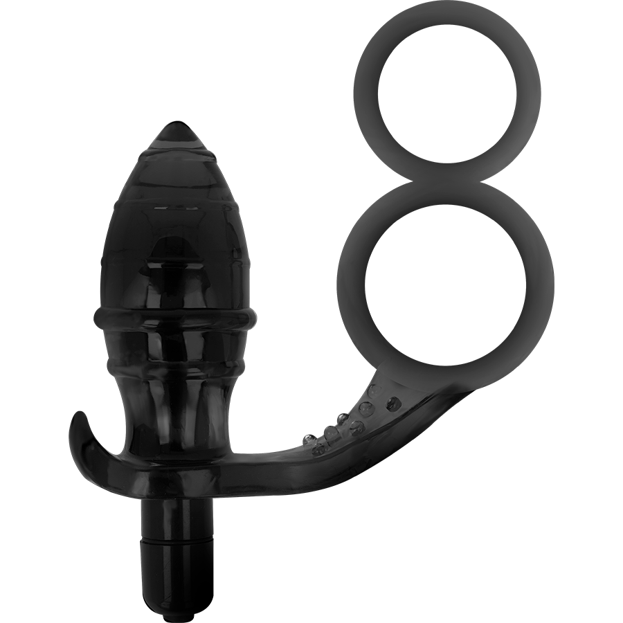 Plug anale con doppio anello nero 12×4 cm – ADDICTED TOYS