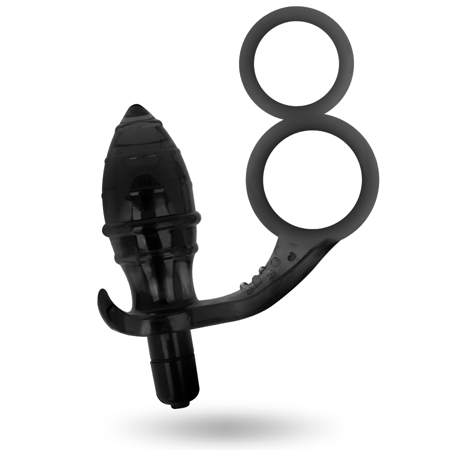 Plug anale con doppio anello nero 12×4 cm – ADDICTED TOYS