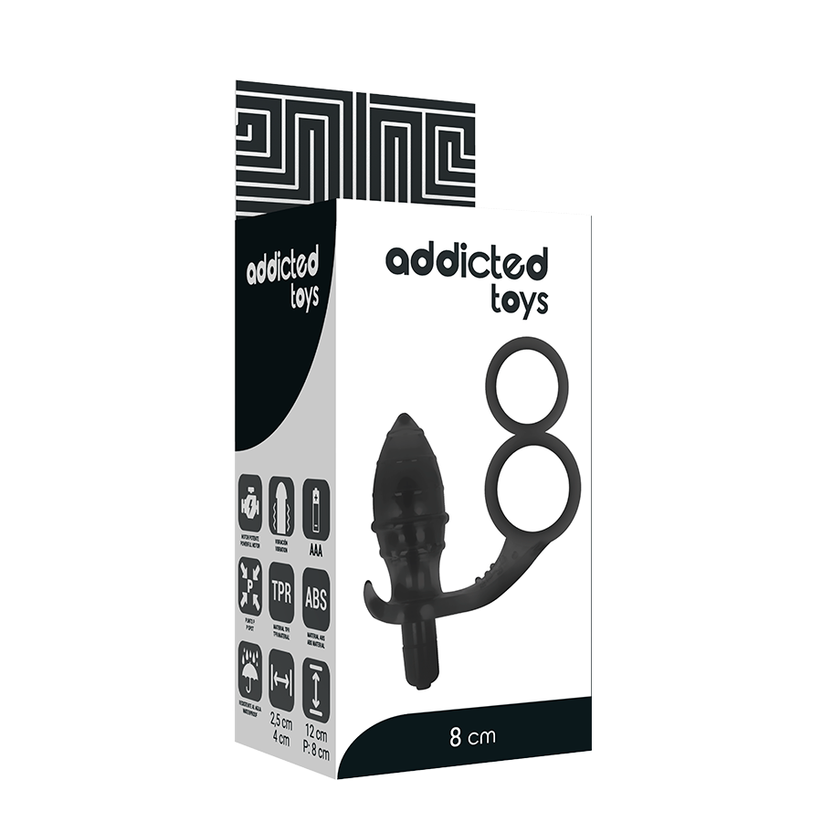 Plug anale con doppio anello nero 12×4 cm – ADDICTED TOYS