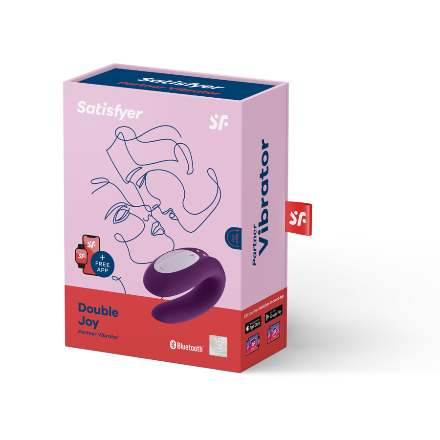 Satisfyer Double Joy con app – Vibratore per coppie a forma di U viola/nero, 2 motori, impermeabile –