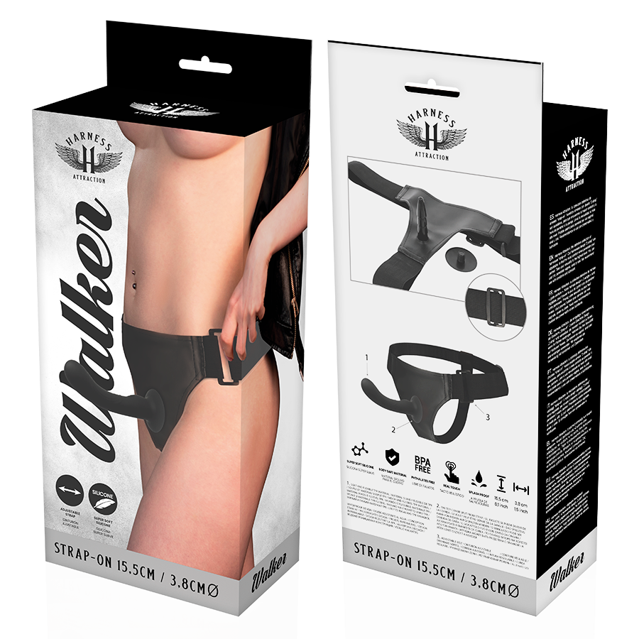 Imbracatura con strap-on per punto G con dildo curvo in silicone | 15,5 cm x 3,8 cm | Harness Attraction Walker