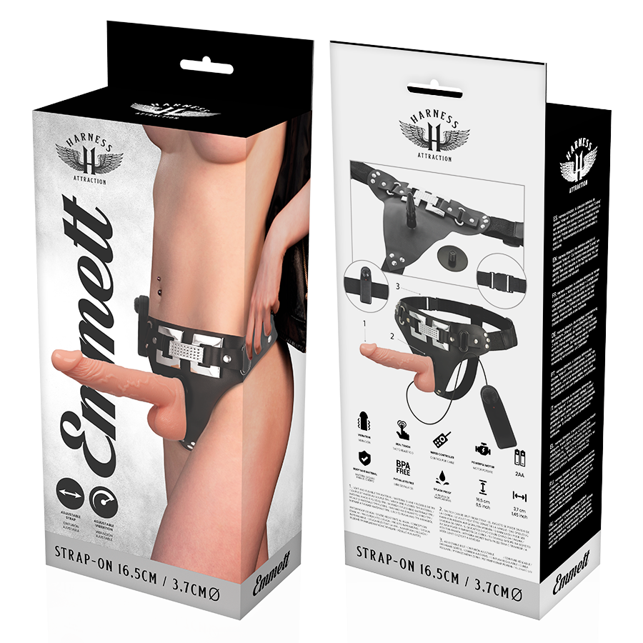 Imbracatura vibrante realistica con cinturino | 16,5 cm x 3,7 cm | Harness Attraction Emmett