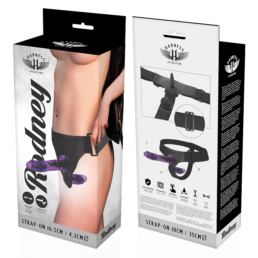Set di imbracature a doppia penetrazione Rodney – 18 cm x 3,5 cm – Harness Attraction