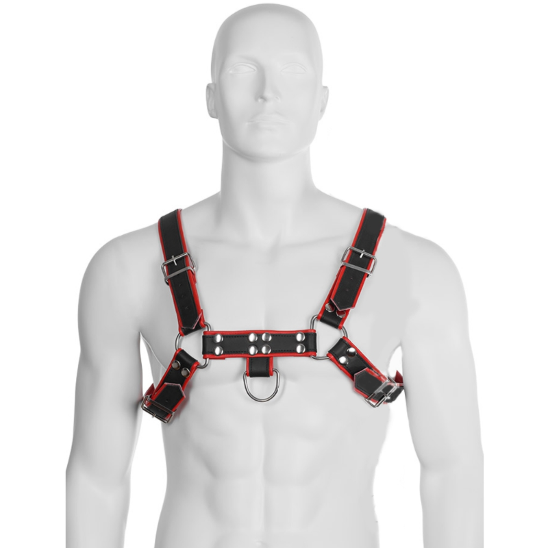 CORPO IN PELLE - IMBRACATURA A CATENA III NERO / ROSSO 