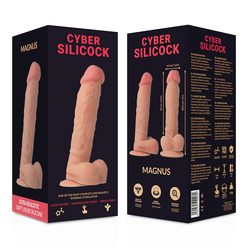 Strap-On Magnus - Dildo in silicone liquido con imbracatura (3 anelli) - 20,5 cm x 4,1 cm - Cyber ​​Silicock