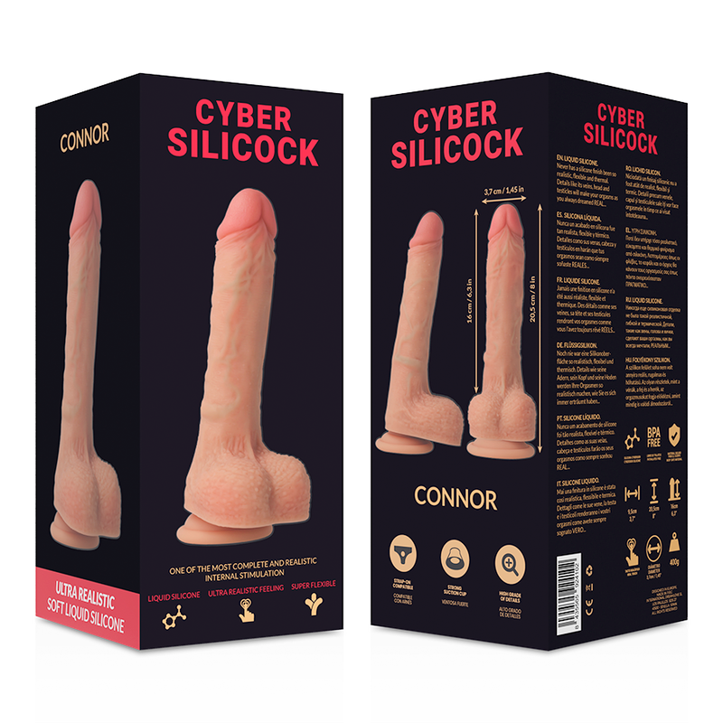 Imbracatura con strap-on + dildo in silicone liquido 20,5 cm x 3,7 cm – Cyber ​​Silicock Connor