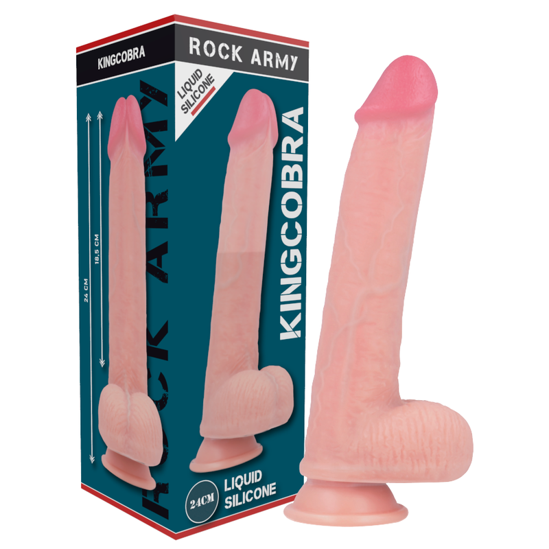IMBRACATURA + Dildo realistico in silicone liquido 24 cm x 4,77 cm | Doppia densità, ventosa – Rock Army