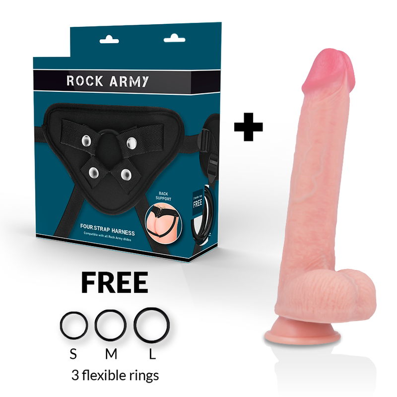 IMBRACATURA + Dildo realistico in silicone liquido 24 cm x 4,77 cm | Doppia densità, ventosa – Rock Army