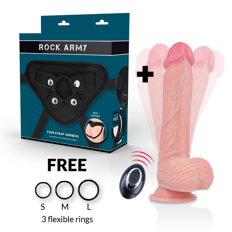 Vibratore telecomandato in silicone liquido con imbracatura 20,5 cm x 4,62 cm - RockArmy Apache